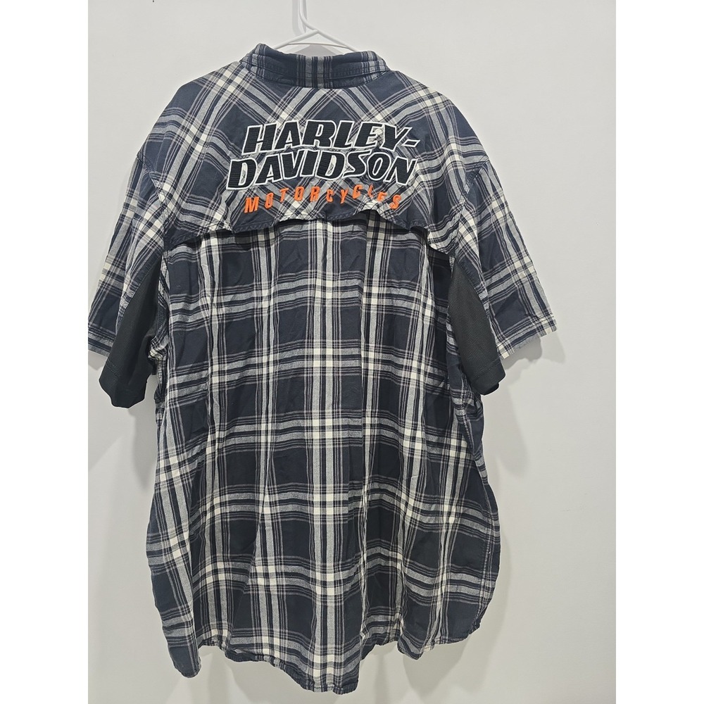 Harley Davidson Shirt Mens 4XL Black White Plaid Vented Mechanic Patch Stye